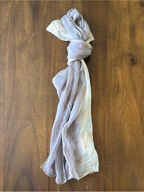 Eileen Fisher Gray Ivory 100% Silk Scarf Sheer Lightweight 15" wide 67" long
